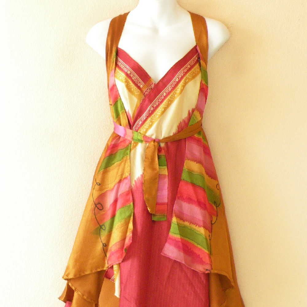 M4678 Silk Two Layered Reversible Boho Magic Wrap Skirt